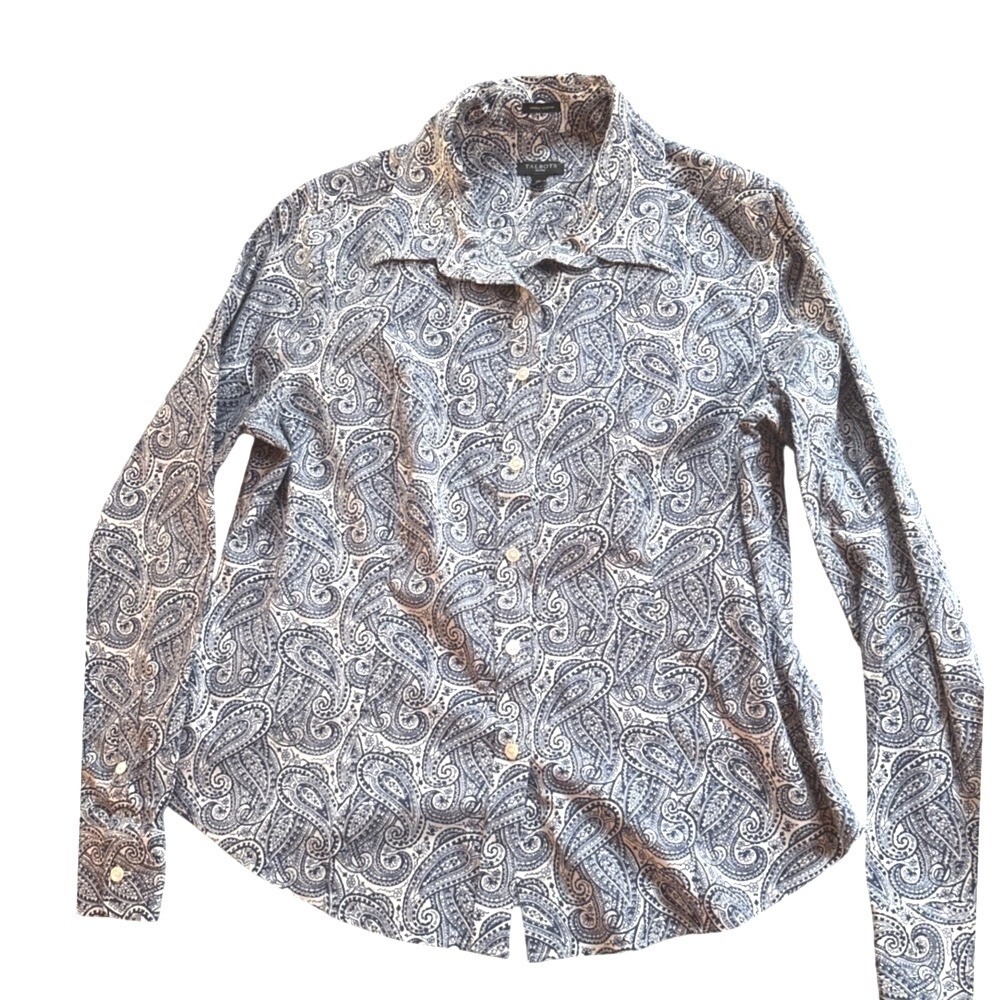 Talbots Petites Paisley Print Button Down Shirt Wrinkle Resistant Women 12P